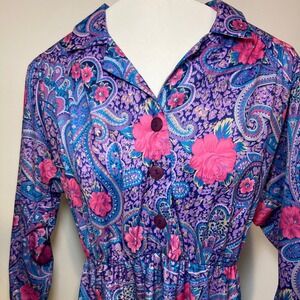 Vintage Whirlaway Paisley Floral Print‎ Dress Women 6P (XS) Bright Casual